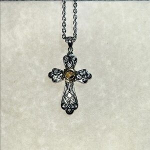 Intricate Silver and Gold Cross Necklace